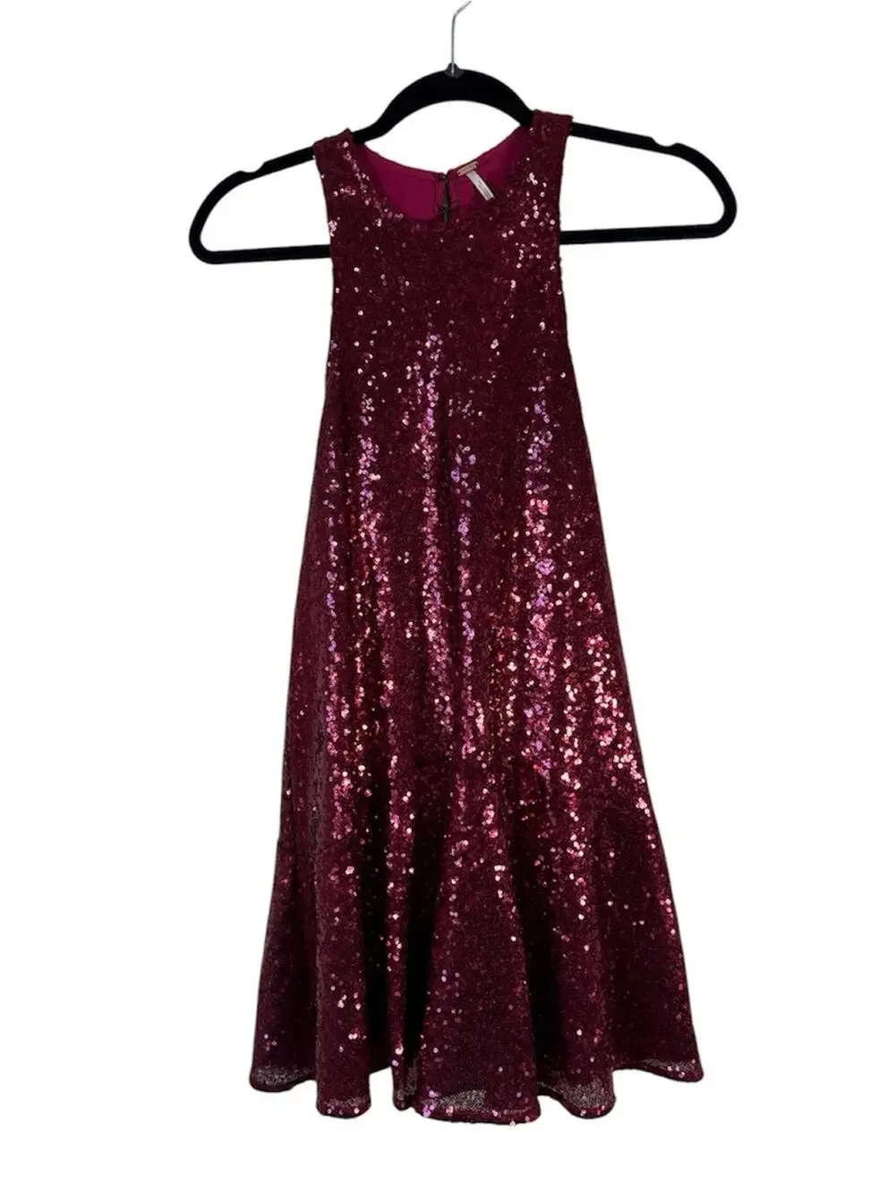 Free People Red Sequined Mini Dress Womens XS Babydoll Party Holidays Glam